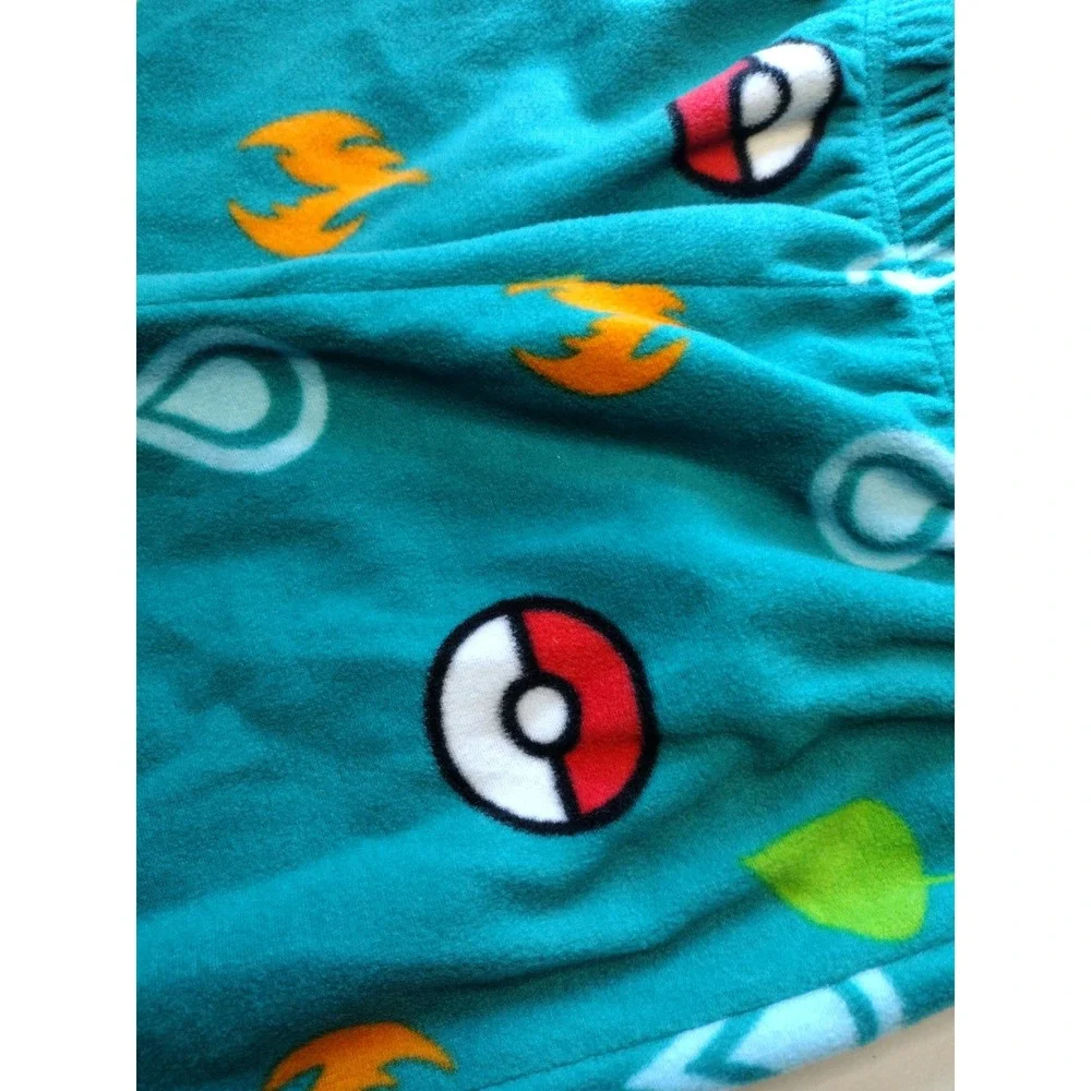 Pokemon Kids Size 12 Teal‎ Fleece Pajama Pants Poke Ball Elemental Symbols PJs